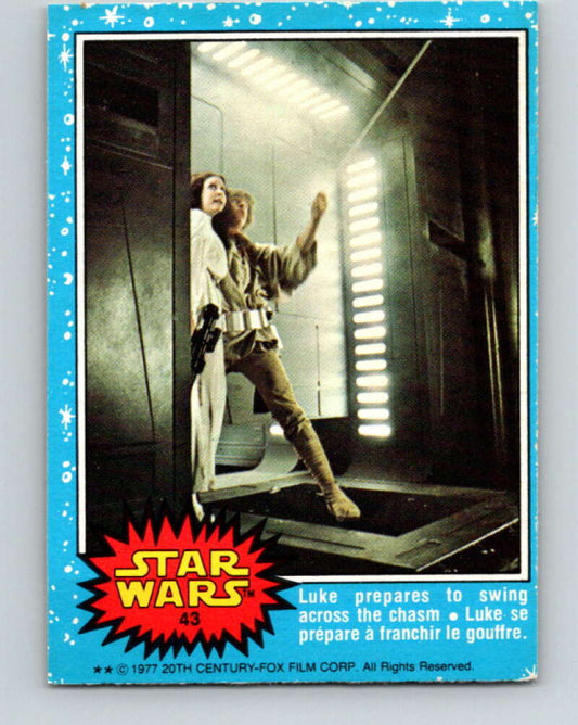 1977 OPC Star Wars #43 Luke prepares to swing across the chasm   V33766