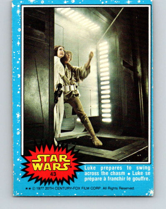 1977 OPC Star Wars #43 Luke prepares to swing across the chasm   V33768