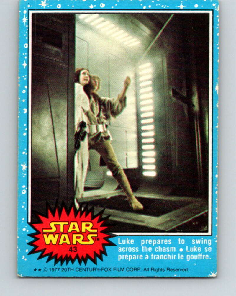 1977 OPC Star Wars #43 Luke prepares to swing across the chasm   V33769