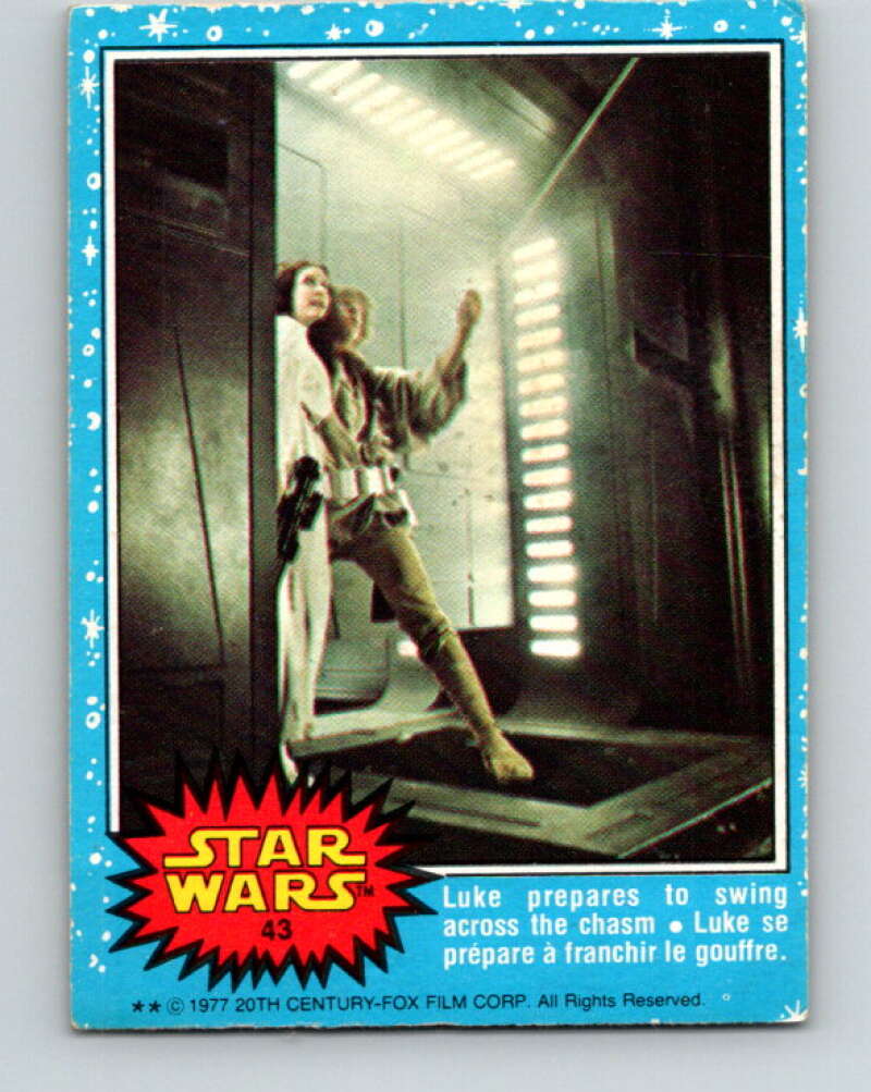 1977 OPC Star Wars #43 Luke prepares to swing across the chasm   V33770