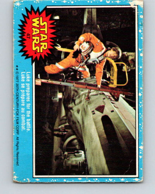 1977 OPC Star Wars #47 Luke prepares for the battle   V33799