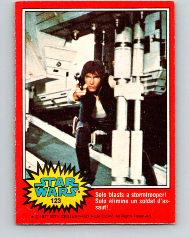 1977 OPC Star Wars #123 Solo blasts a stormtrooper!   V34376