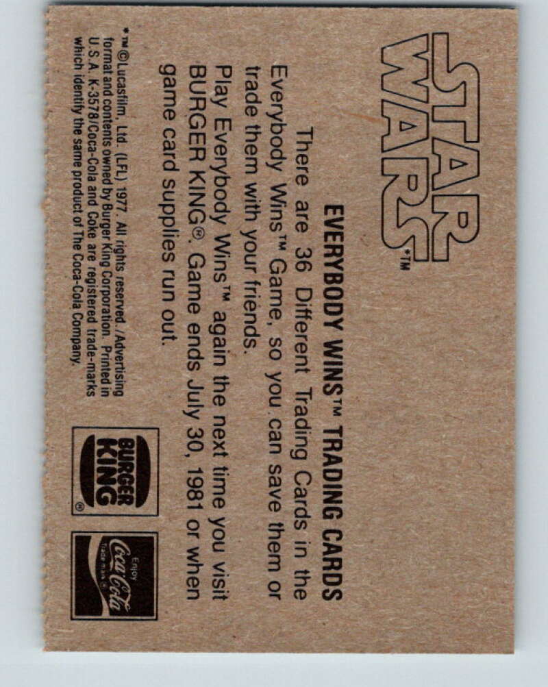 1977 Star Wars Burger King Space Adventurer Han Solo  V34727