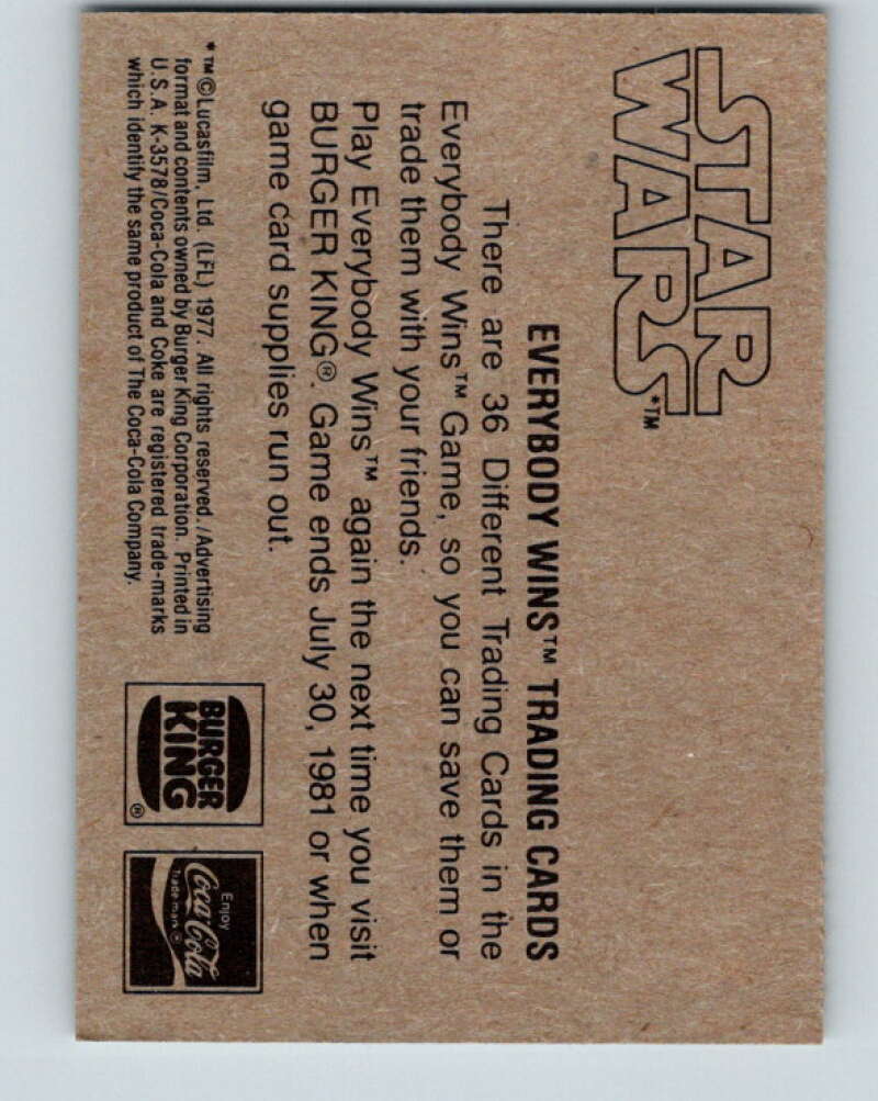 1977 Star Wars Burger King Jedi Warrior Ben Kenobi  V34735
