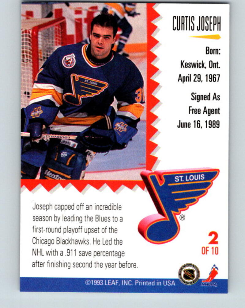 1993-94 Leaf Painted Warriors #2 Curtis Joseph St. Louis Blues V35133