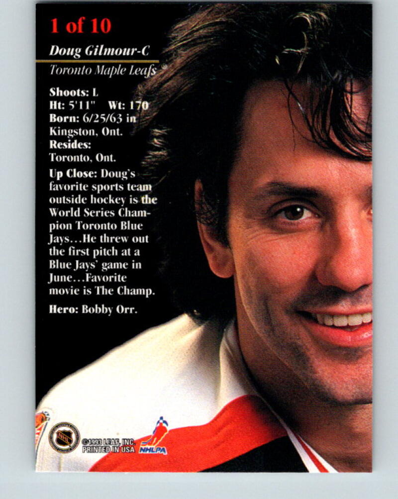 1993-94 Leaf Studio Signature #1 Doug Gilmour Toronto Maple Leafs V35148