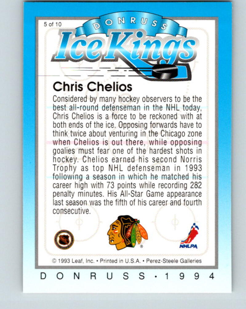1993-94 Donruss Ice Kings #5 Chris Chelios Chicago Blackhawks V35154