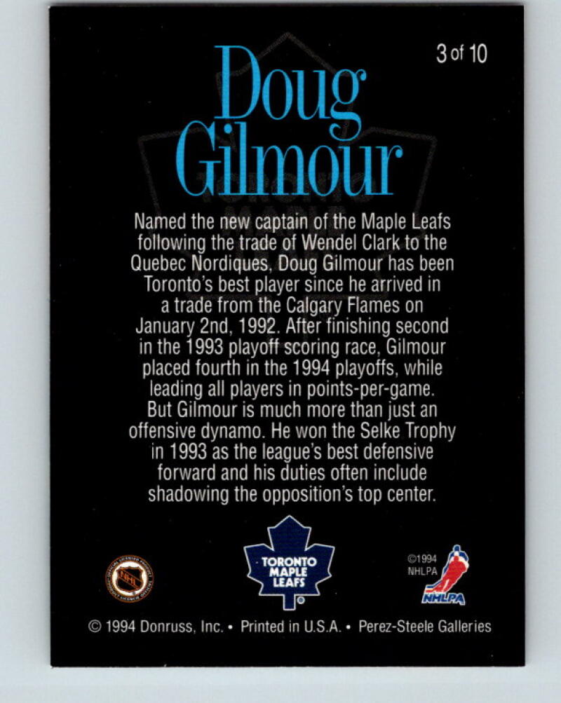 1994-95 Donruss Ice Masters #3 Doug Gilmour Toronto Maple Leafs V35155