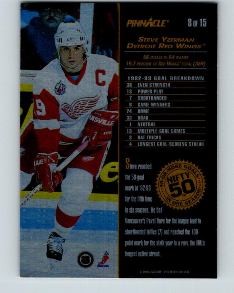 1993-94 Pinnacle Nifty Fifty #8 Steve Yzerman Detroit Red Wings v35164