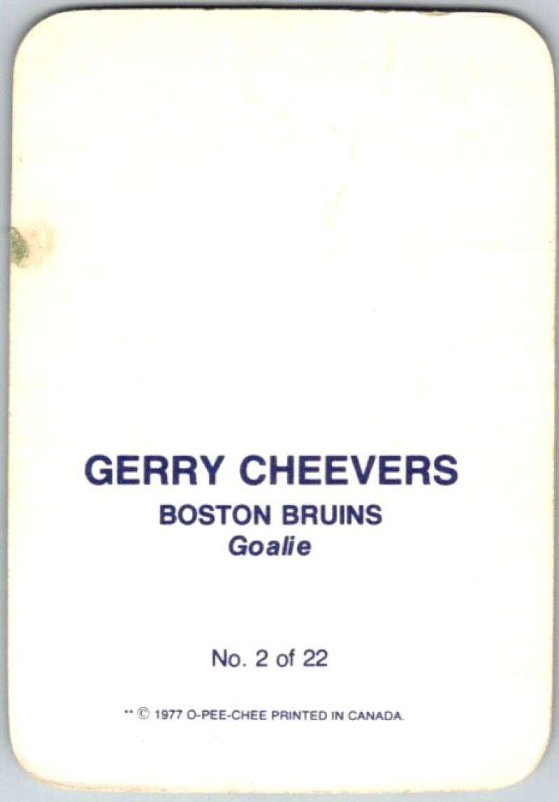 1977-78 O-Pee-Chee Glossy #2 Gerry Cheevers, Boston Bruins  V35503