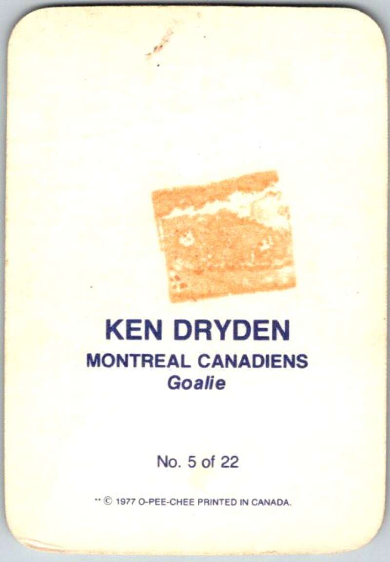 1977-78 O-Pee-Chee Glossy #5 Ken Dryden, Montreal Canadiens  V35521