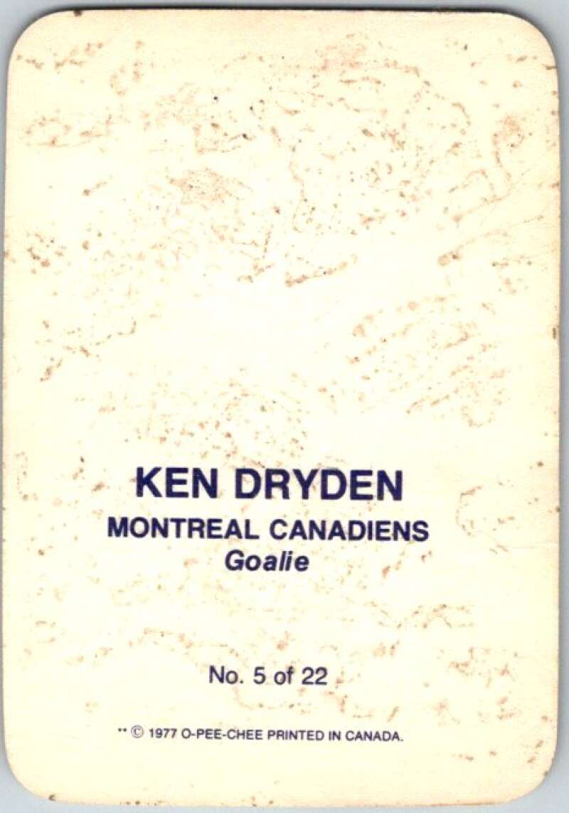 1977-78 O-Pee-Chee Glossy #5 Ken Dryden, Montreal Canadiens  V35522