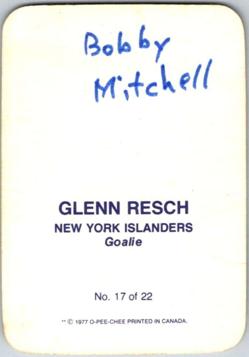 1977-78 O-Pee-Chee Glossy #17 Glenn Resch, New York Islanders  V35585