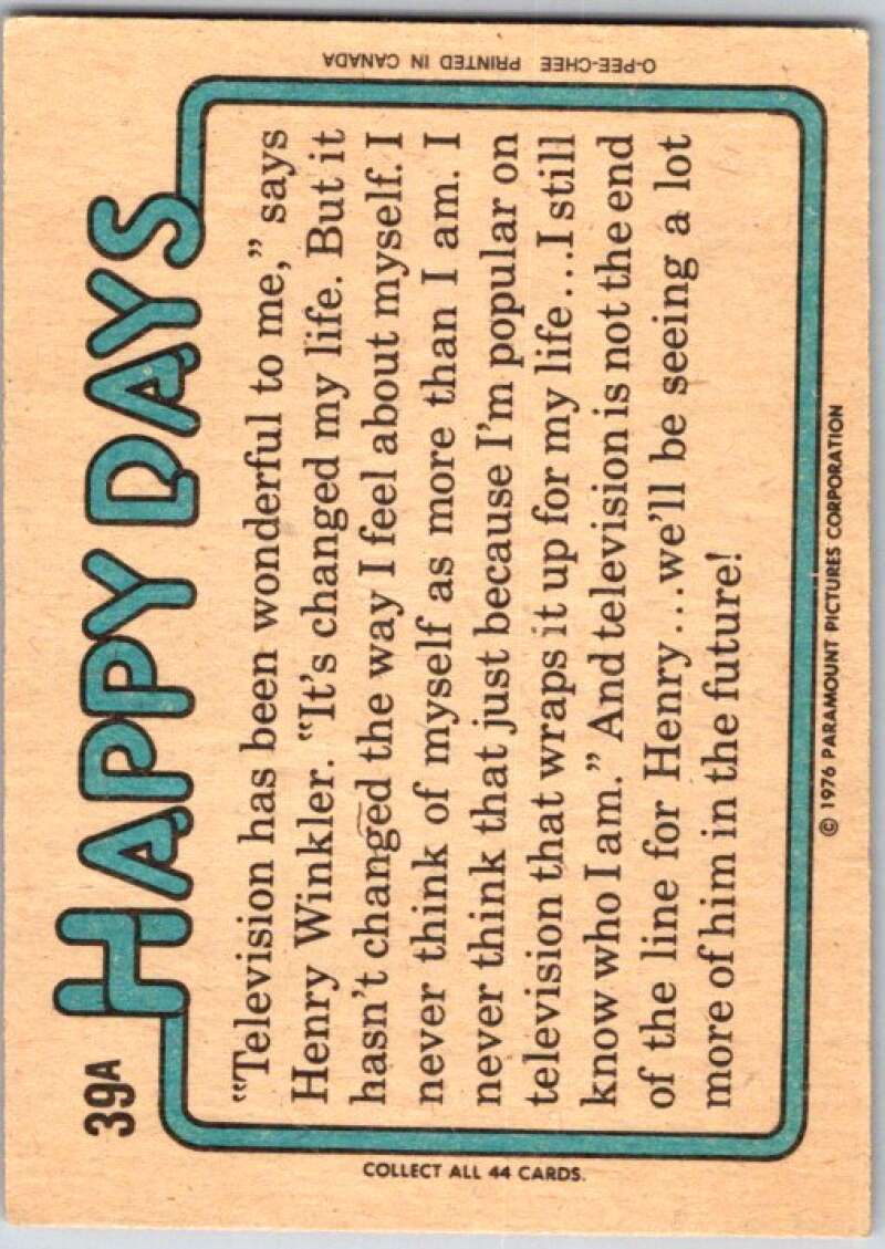 1978 O-Pee-Chee Happy Days #39 Fonzie sent a list  V35784