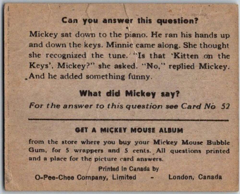 1935 O-Pee-Chee Mickey Mouse V303 #51 This little pig  V35950