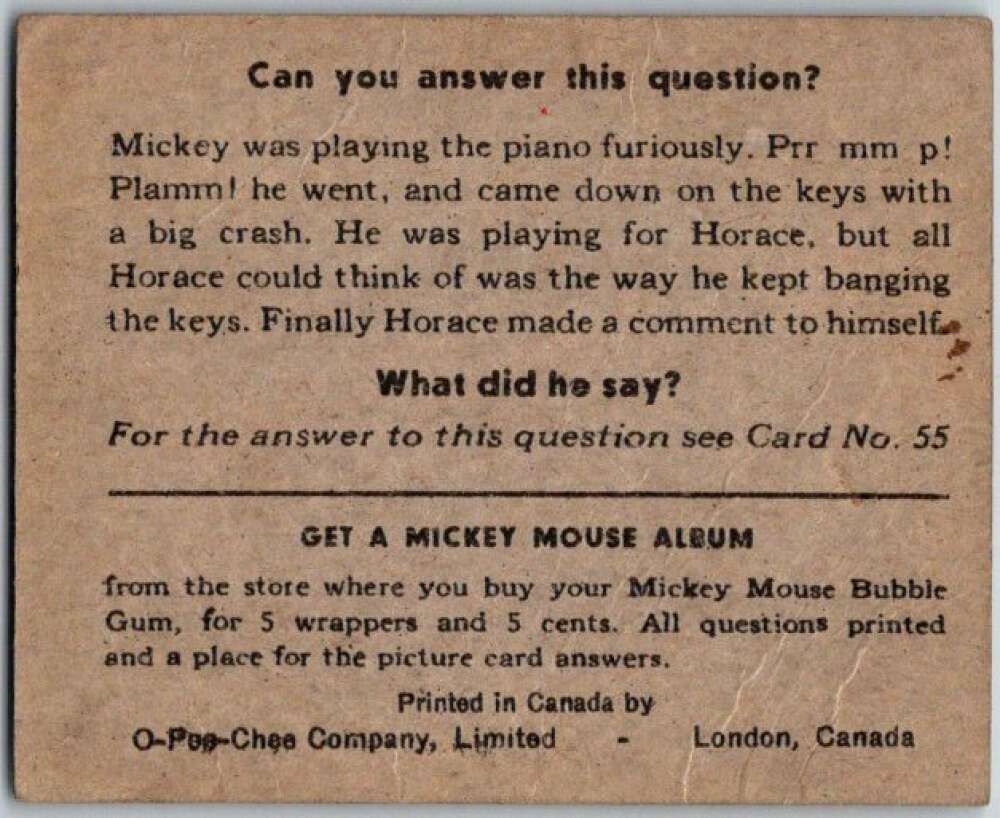 1935 O-Pee-Chee Mickey Mouse V303 #54 Lo Mickey./High Minnie  V35953