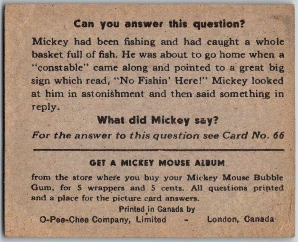 1935 O-Pee-Chee Mickey Mouse V303 #65 Guess I'll knuckle down to work  V35958