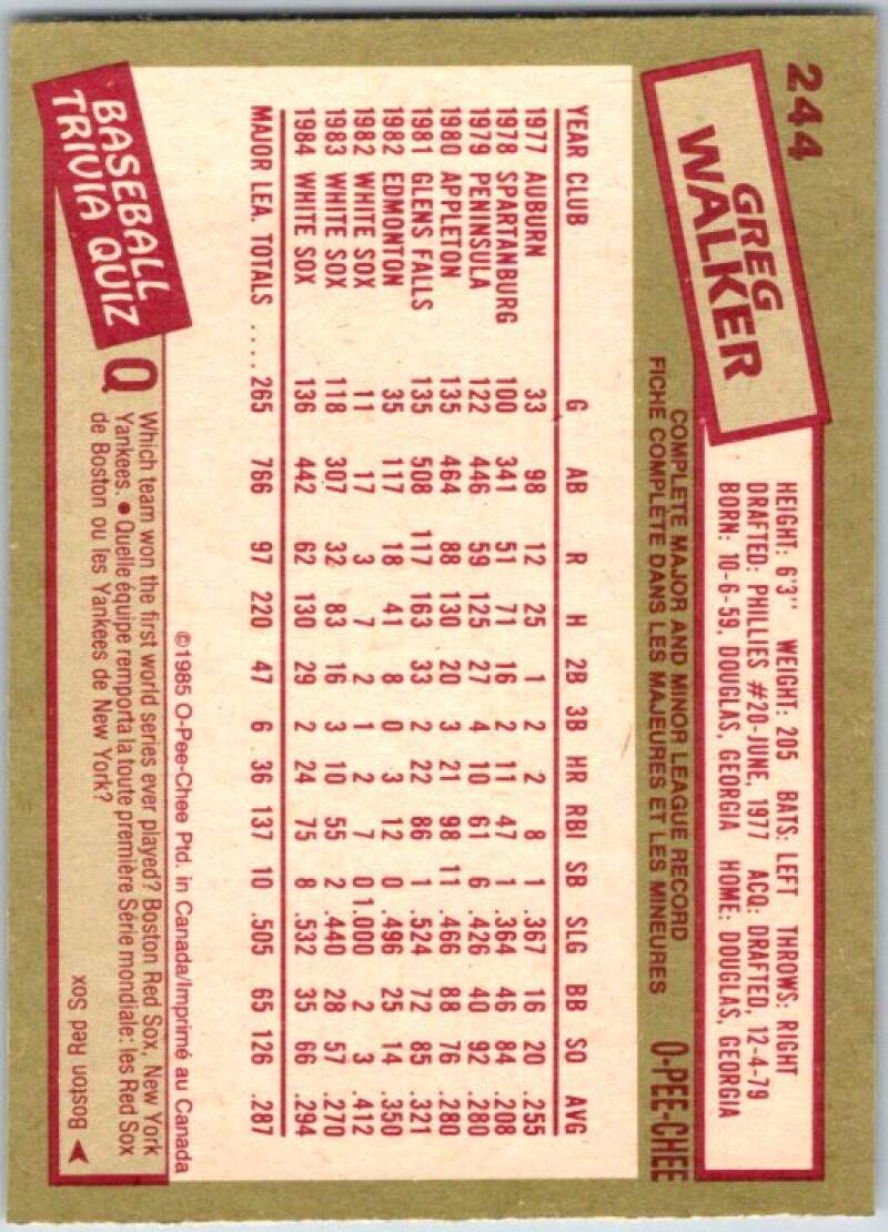 1985 O-Pee-Chee #244 Greg Walker  Chicago White Sox  V36076