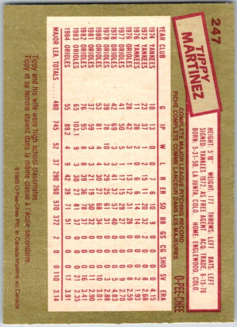 1985 O-Pee-Chee #247 Tippy Martinez  Baltimore Orioles  V36078