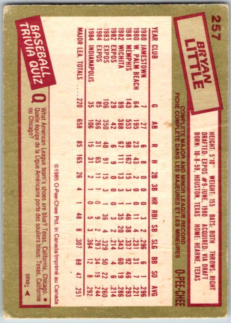 1985 O-Pee-Chee #257 Bryan Little  Chicago White Sox  V36079