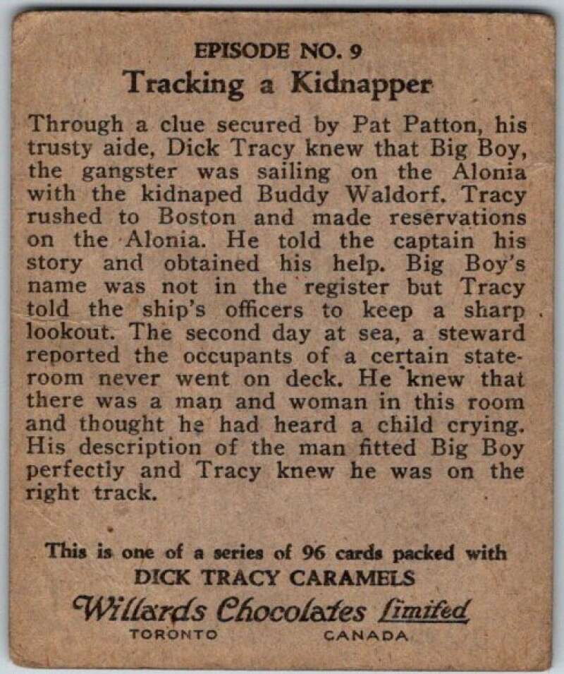 1937 Caramels Dick Tracy #9 Tracy Aboard the Alonia   V36143