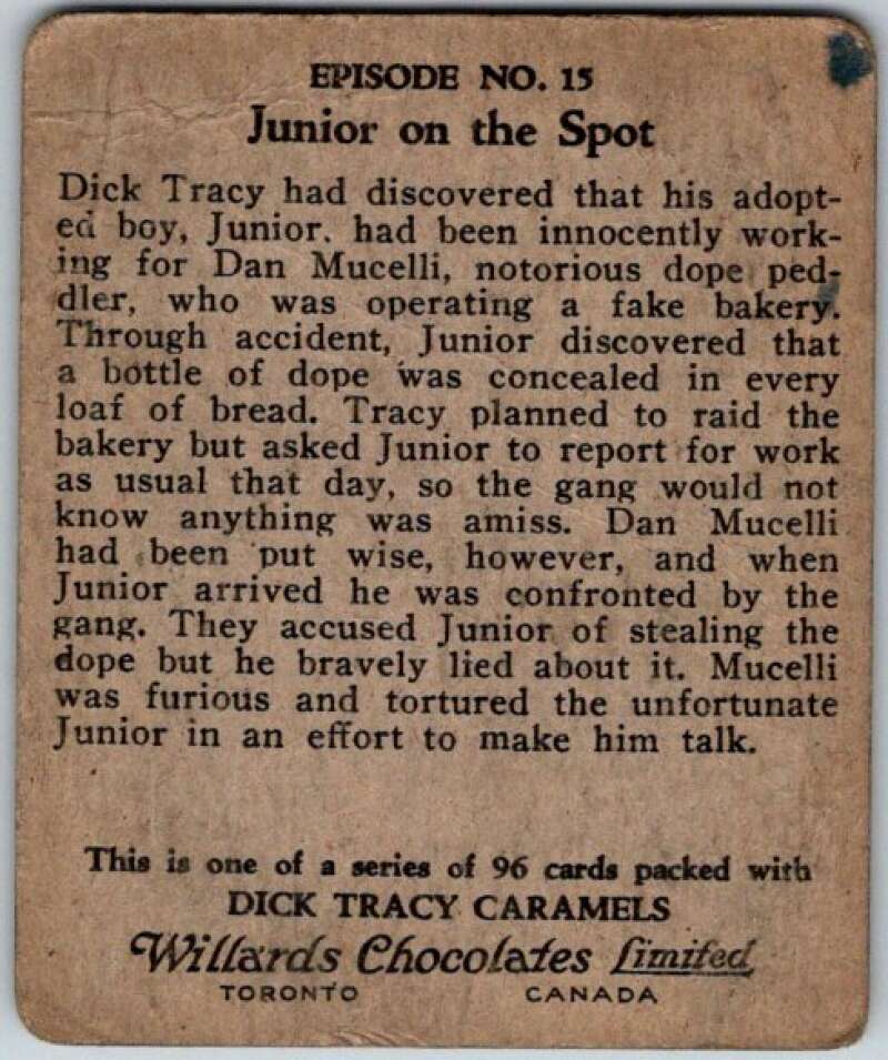 1937 Caramels Dick Tracy #15 Junior Refuses To Talk   V36145