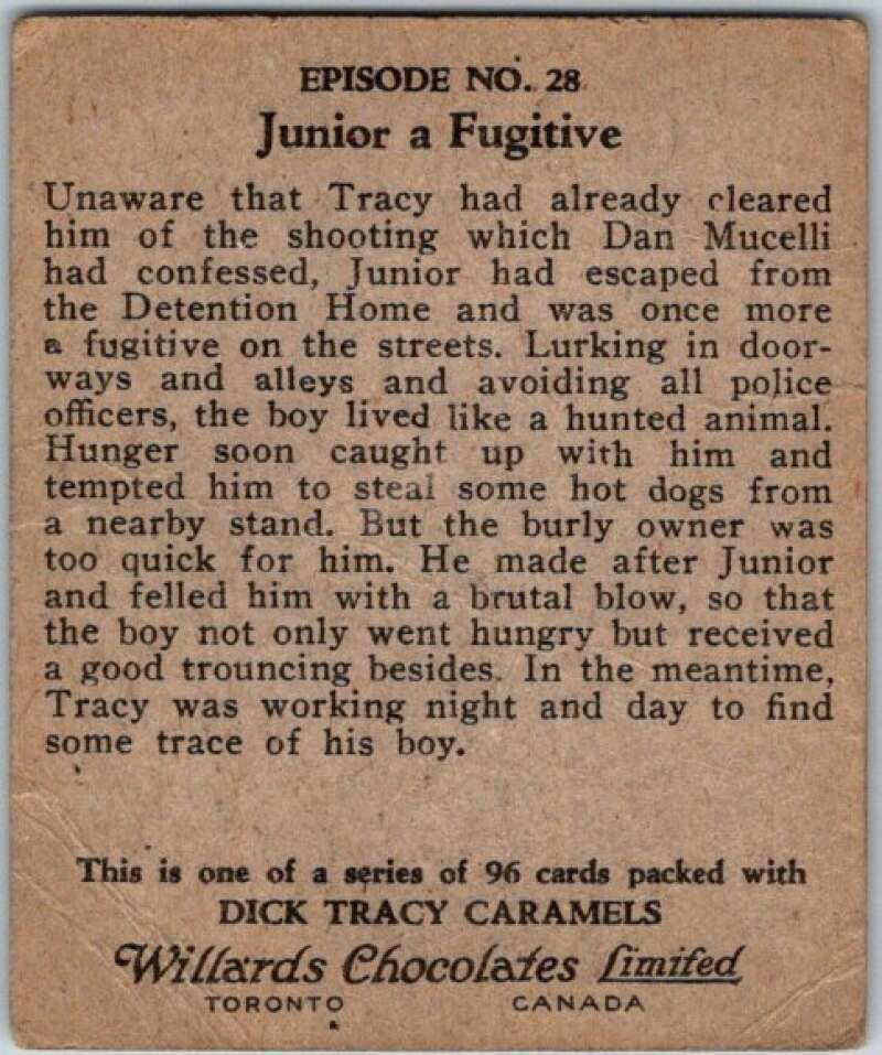 1937 Caramels Dick Tracy #28 Junior Goes Hungry   V36152