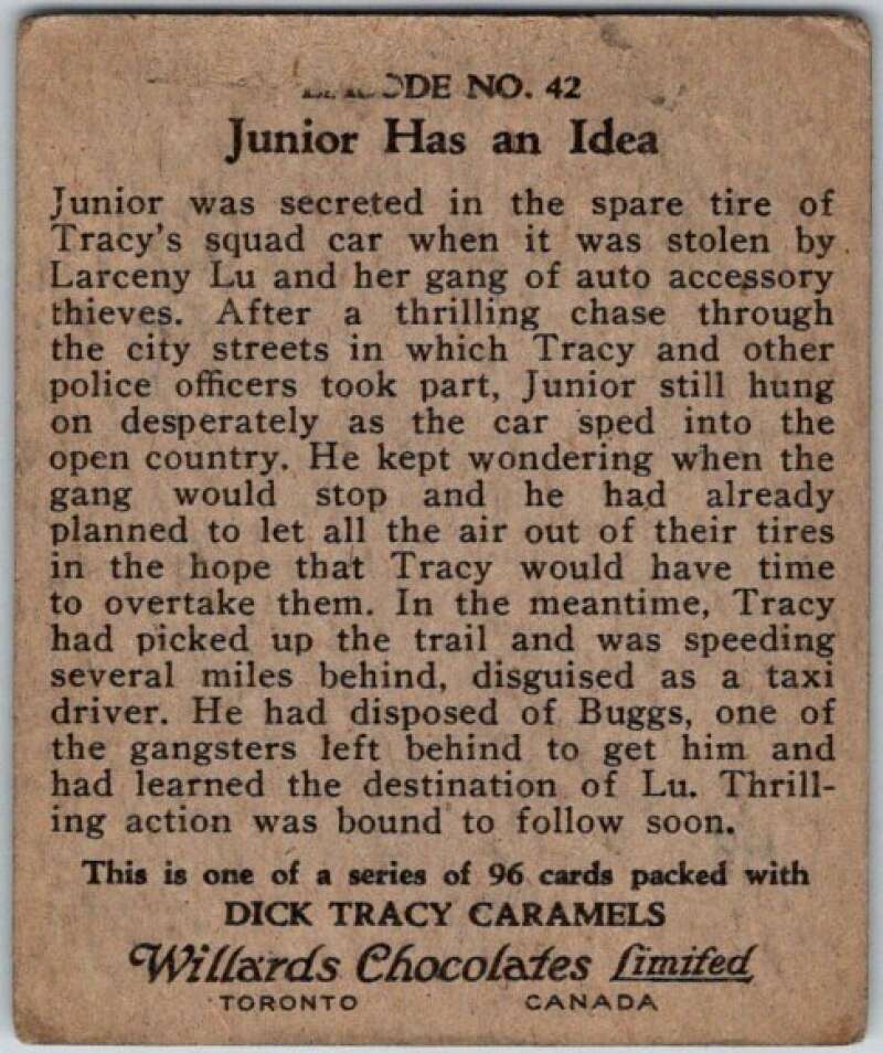 1937 Caramels Dick Tracy #42 Still Hanging On   V36159