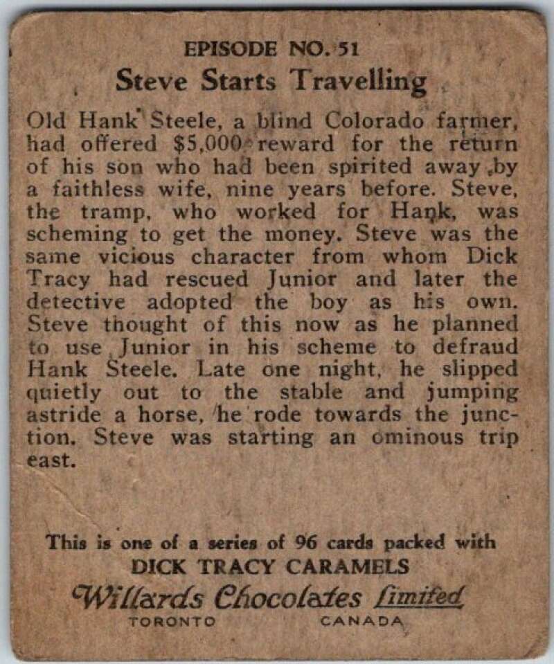 1937 Caramels Dick Tracy #51 Steve Starts Travelling   V36164