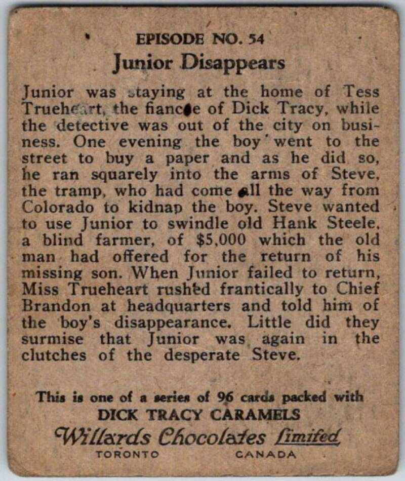 1937 Caramels Dick Tracy #54 Junior Disappears   V36166