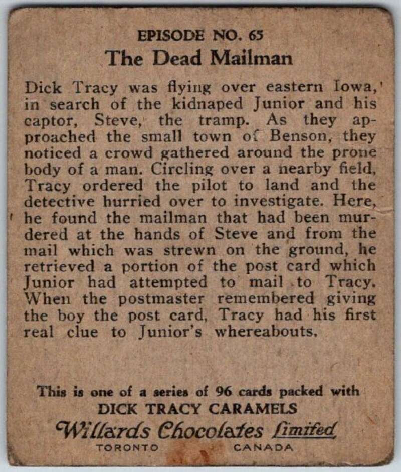 1937 Caramels Dick Tracy #65 The Dead Mailman   V36169