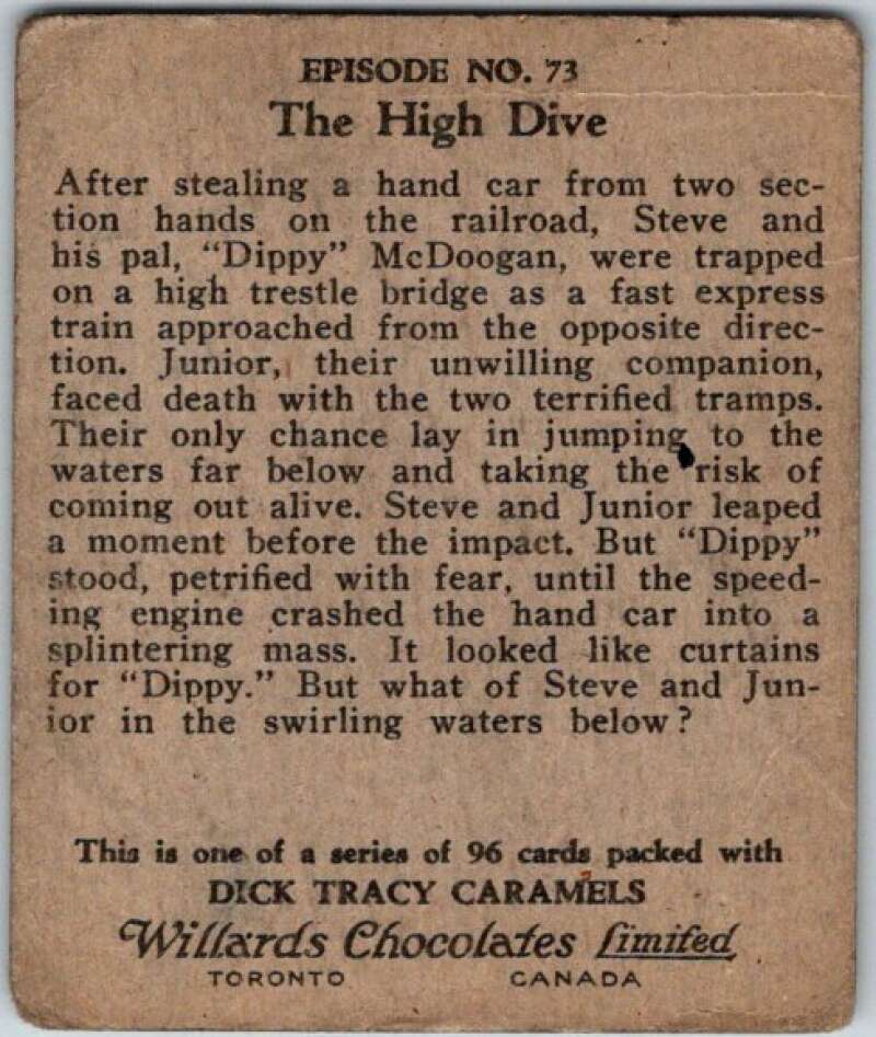 1937 Caramels Dick Tracy #73 The High Dive   V36175