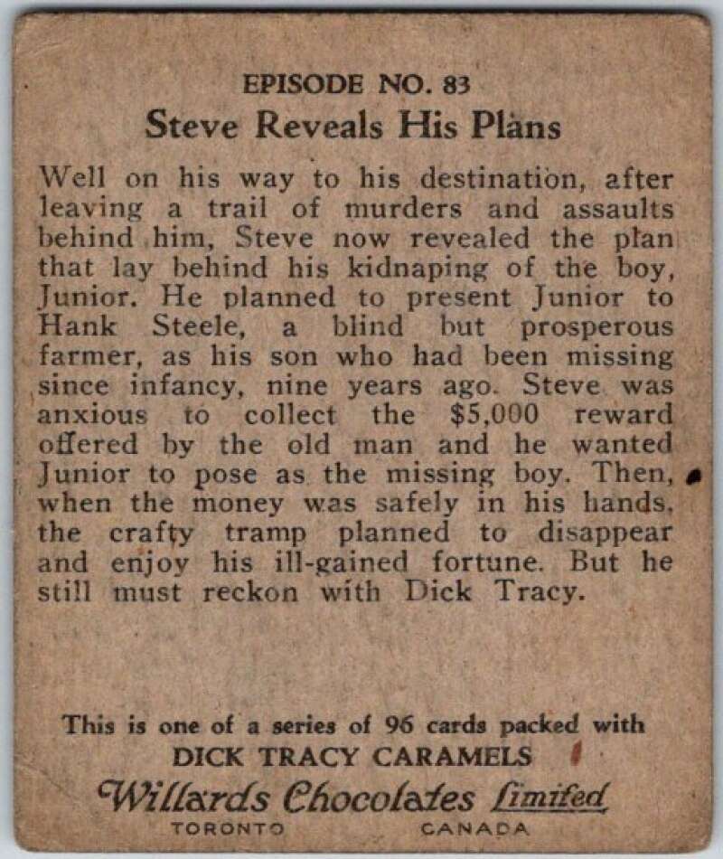 1937 Caramels Dick Tracy #83 Steve Reveals His Plans   V36180