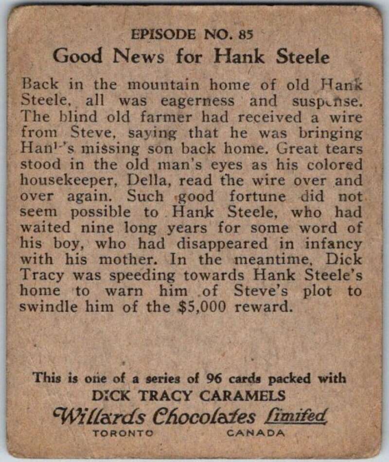 1937 Caramels Dick Tracy #85 Good News for Hank Steele   V36182