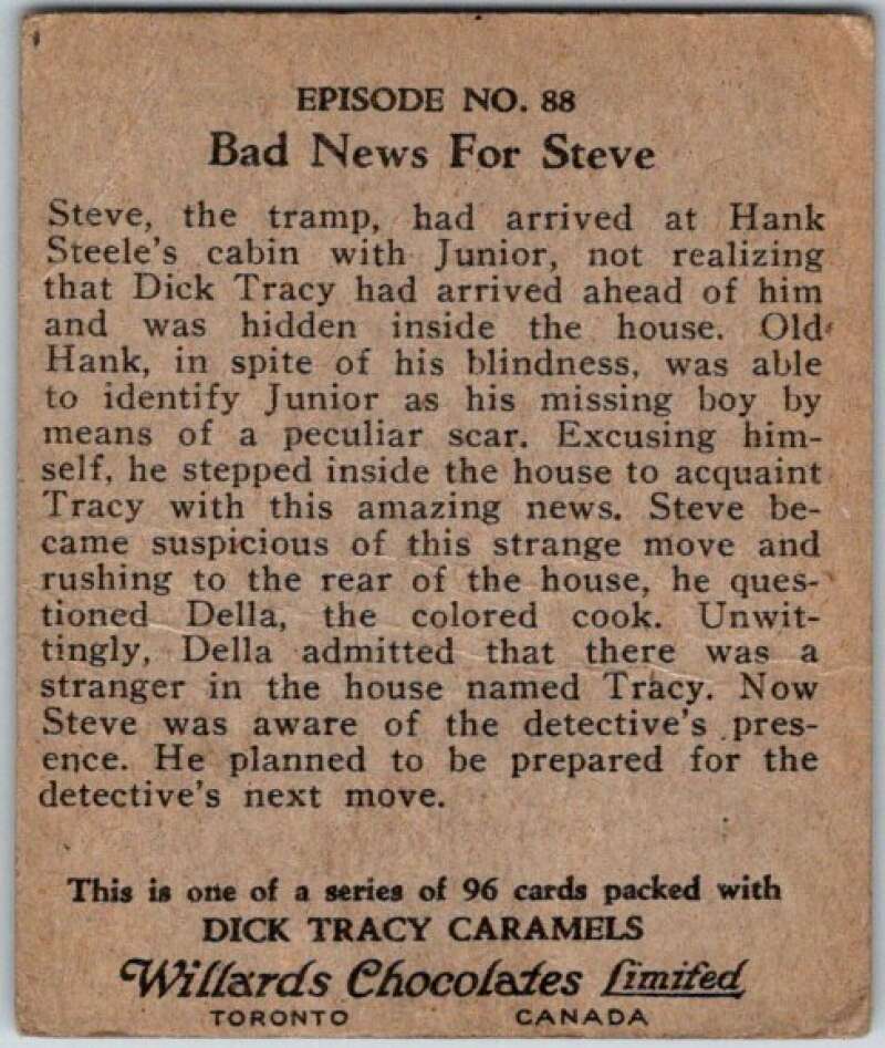 1937 Caramels Dick Tracy #88 Bad News for Steve   V36185