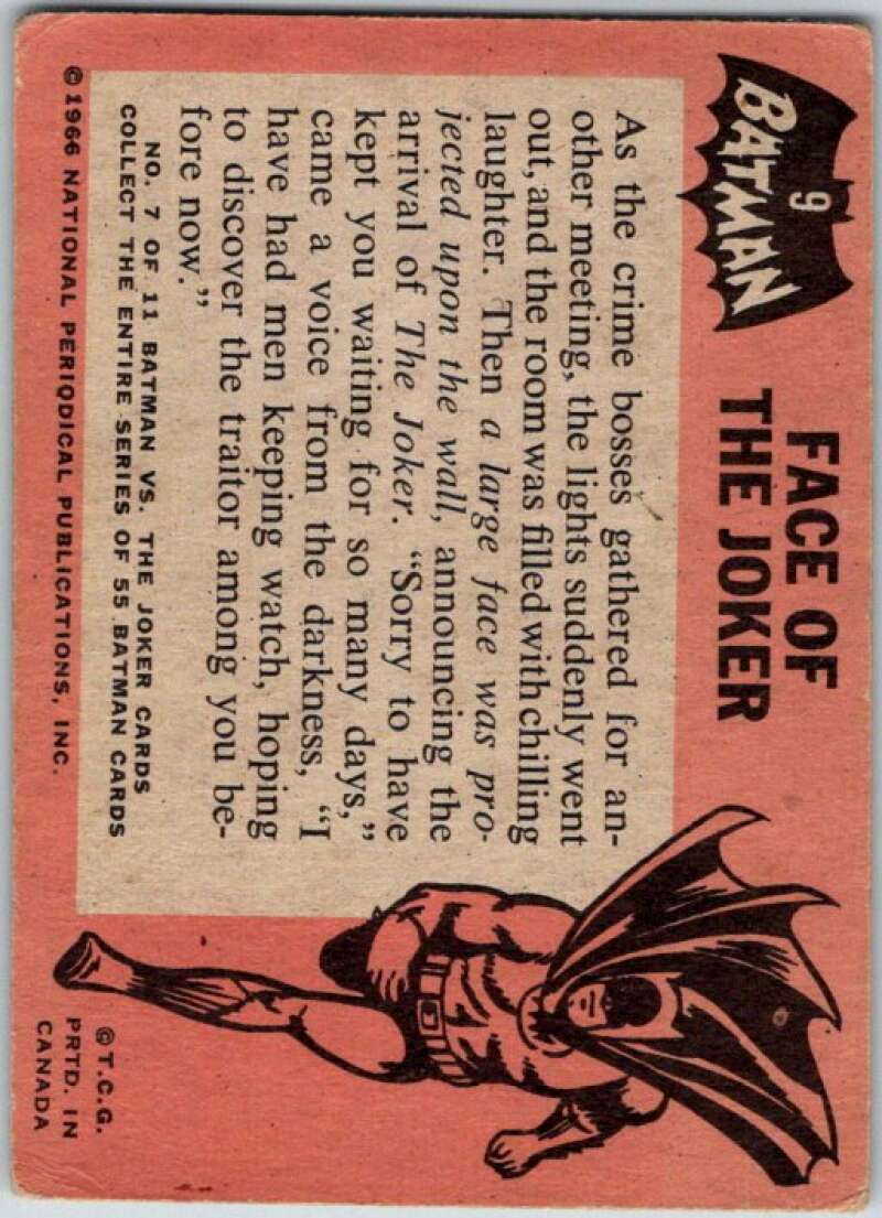 1966 Topps Batman Black Bat #9 Face of the Joker   V36428