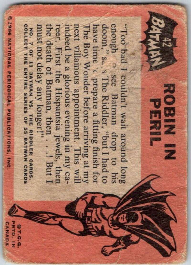 1966 Topps Batman Black Bat #42 Robin in Peril   V36486