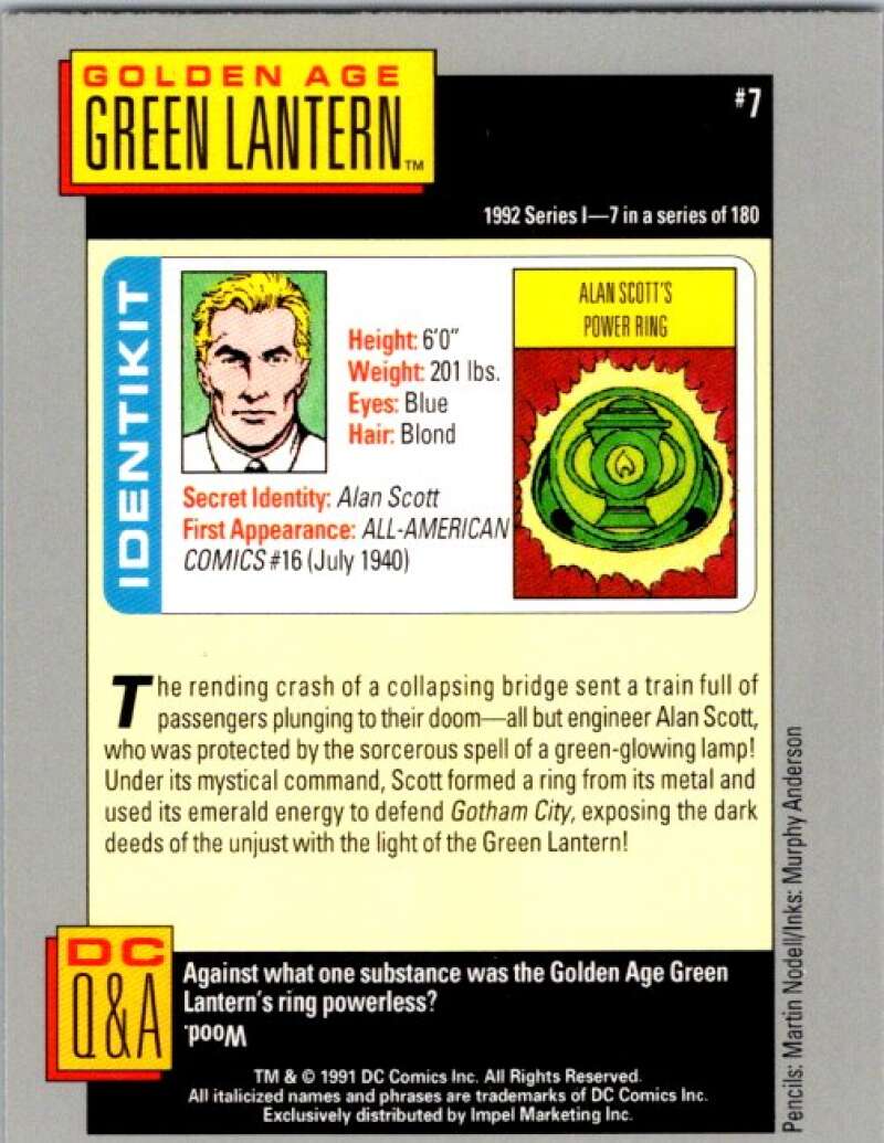1991 Impel DC Comics #7 Golden Age Green Lantern  V36515