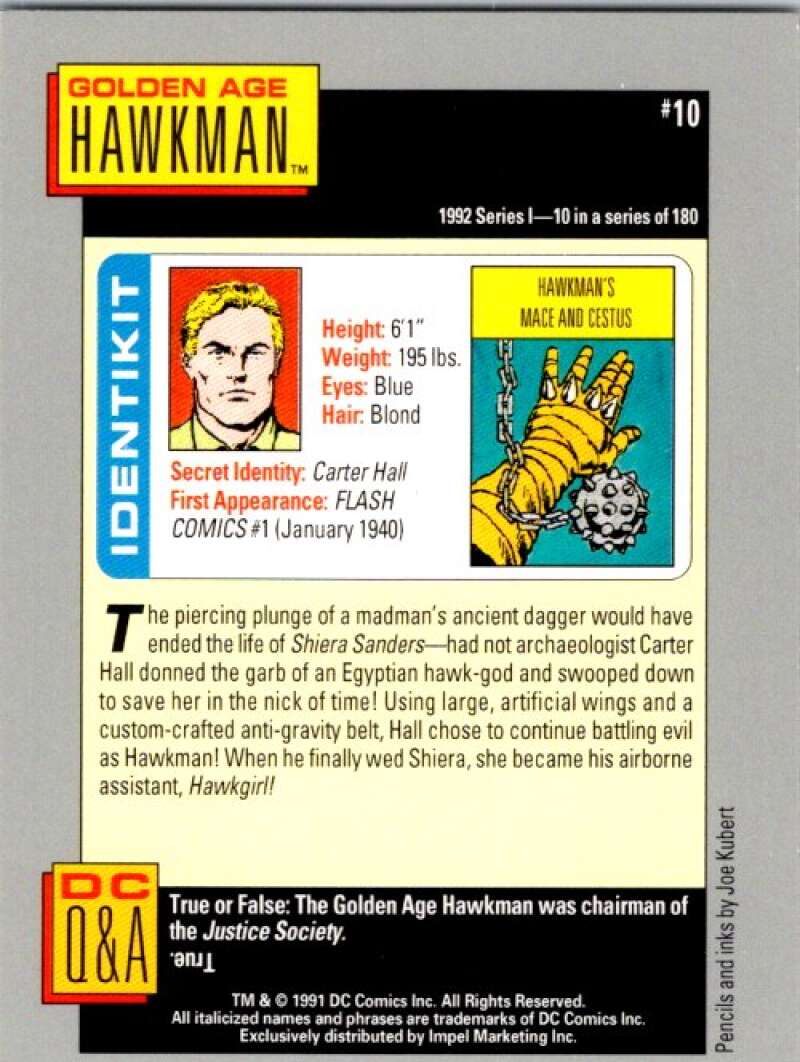 1991 Impel DC Comics #10 Golden Age Hawkman  V36517