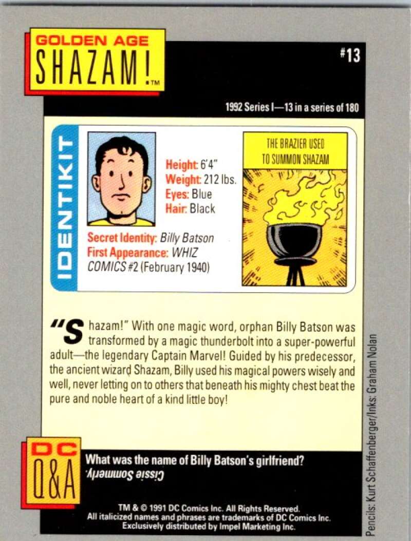 1991 Impel DC Comics #13 Golden Age Shazam  V36518