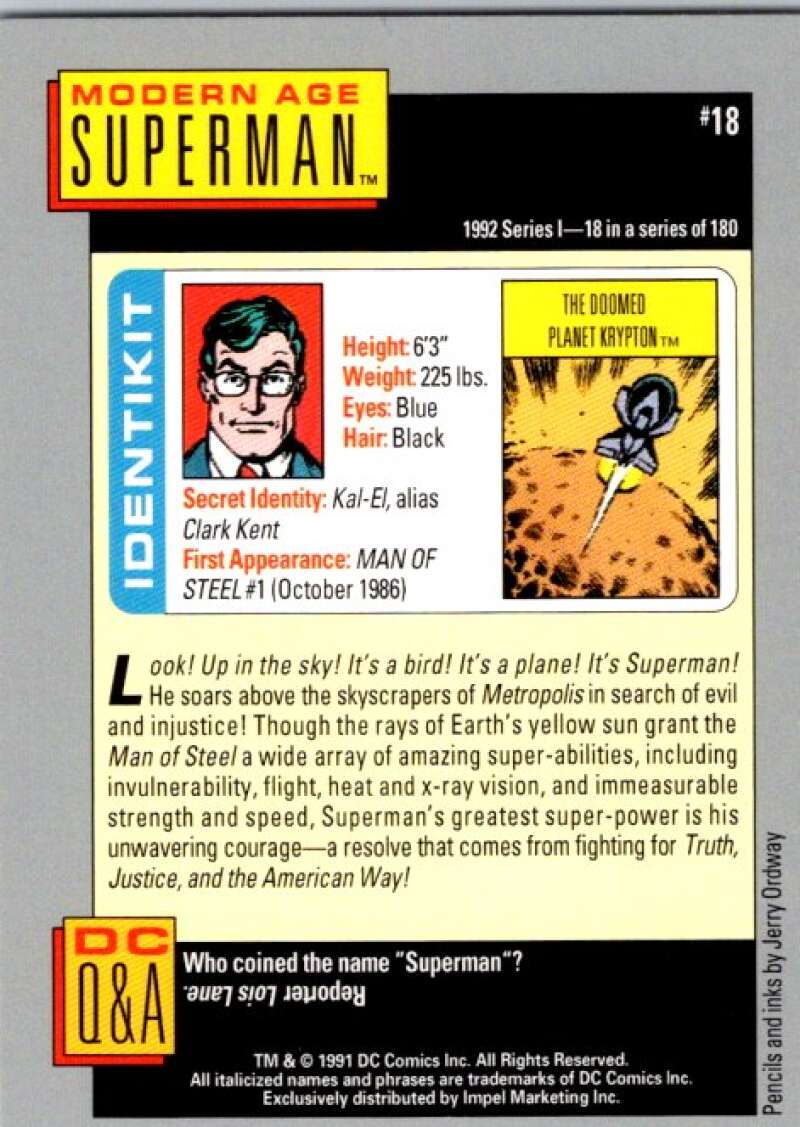 1991 Impel DC Comics #18 Modern Age Superman  V36523