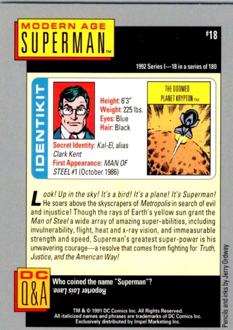 1991 Impel DC Comics #18 Modern Age Superman  V36525