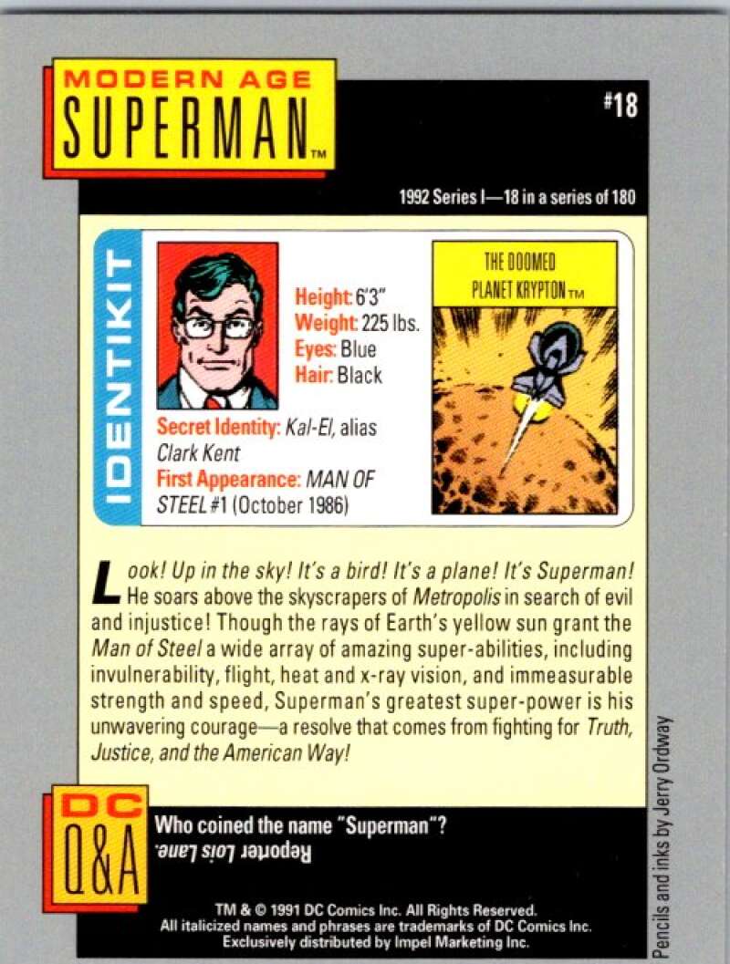 1991 Impel DC Comics #18 Modern Age Superman  V36526