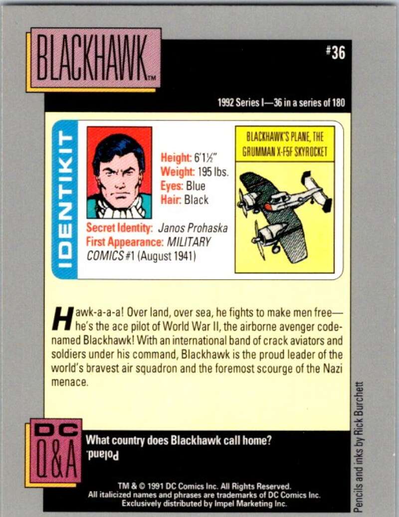 1991 Impel DC Comics #36 Blackhawk  V36543