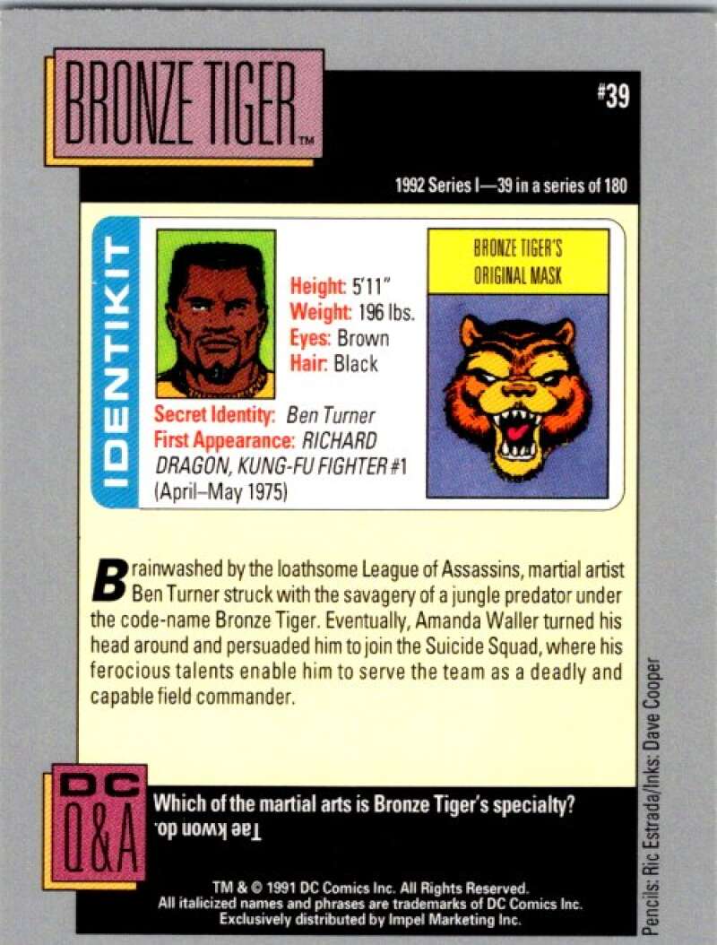 1991 Impel DC Comics #39 Bronze Tiger  V36546