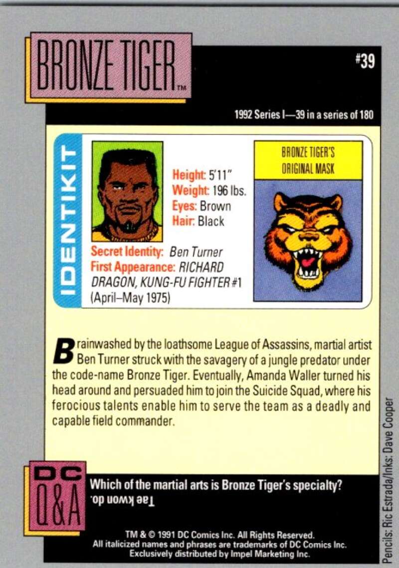 1991 Impel DC Comics #39 Bronze Tiger  V36547