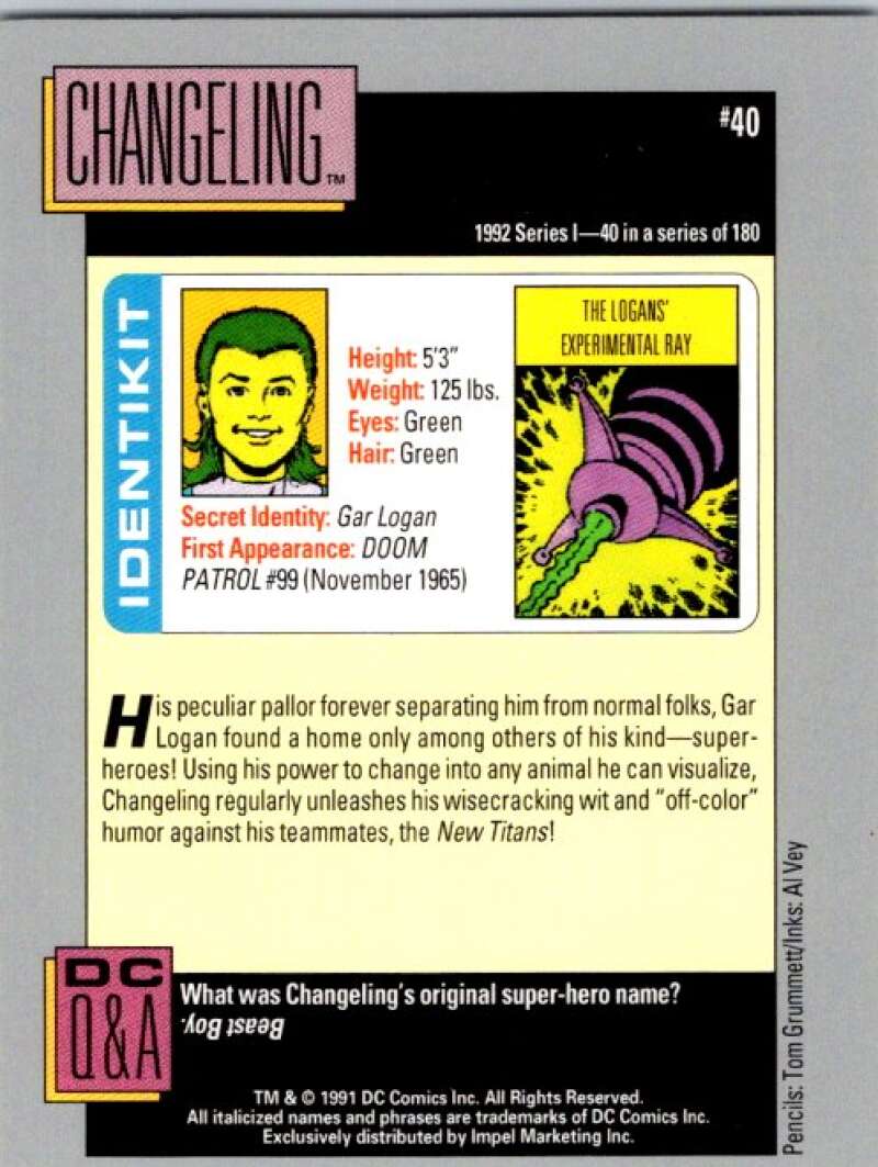 1991 Impel DC Comics #40 Changeling  V36548