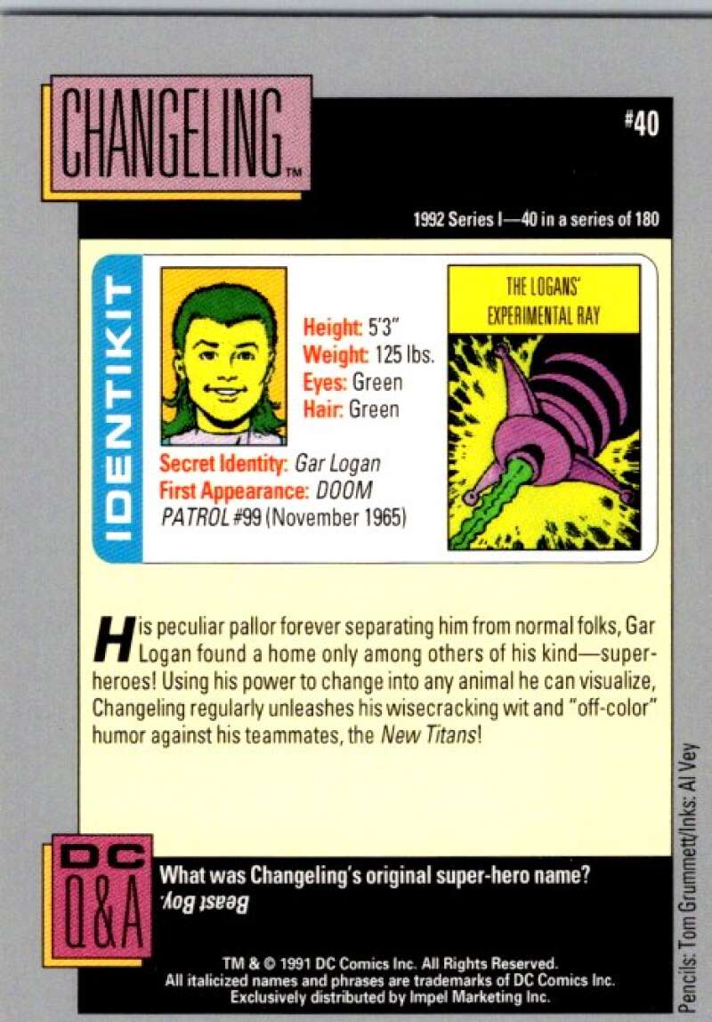 1991 Impel DC Comics #40 Changeling  V36549
