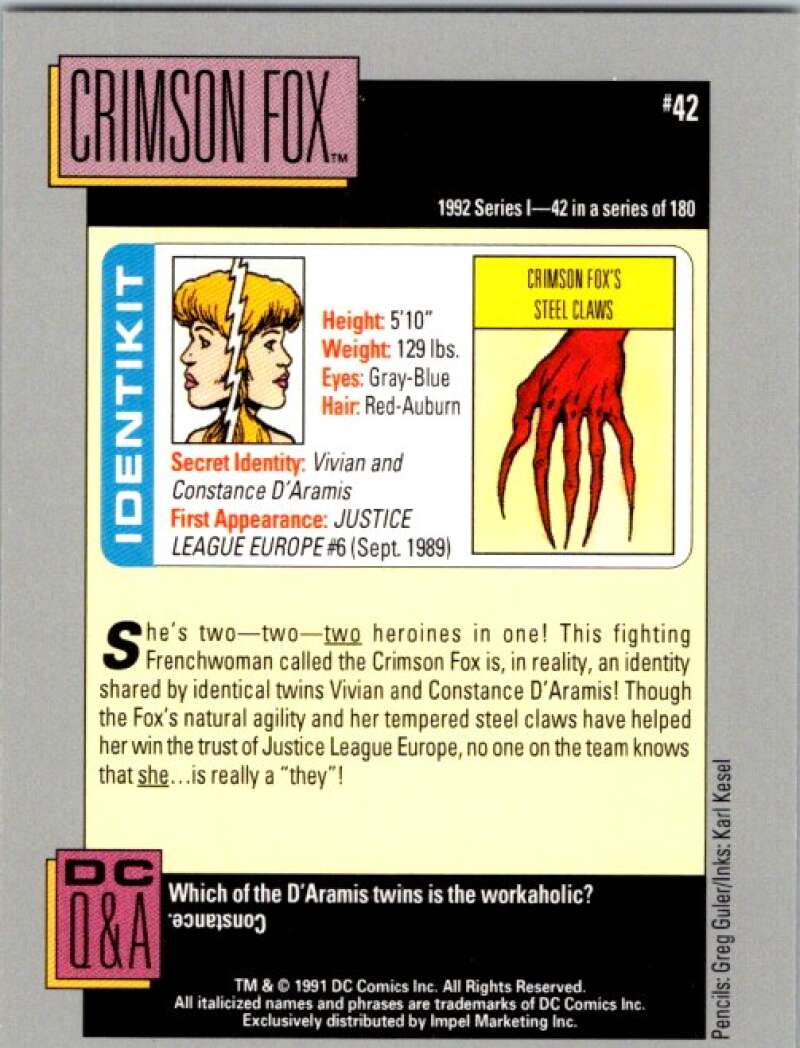 1991 Impel DC Comics #42 Crimson Fox  V36550