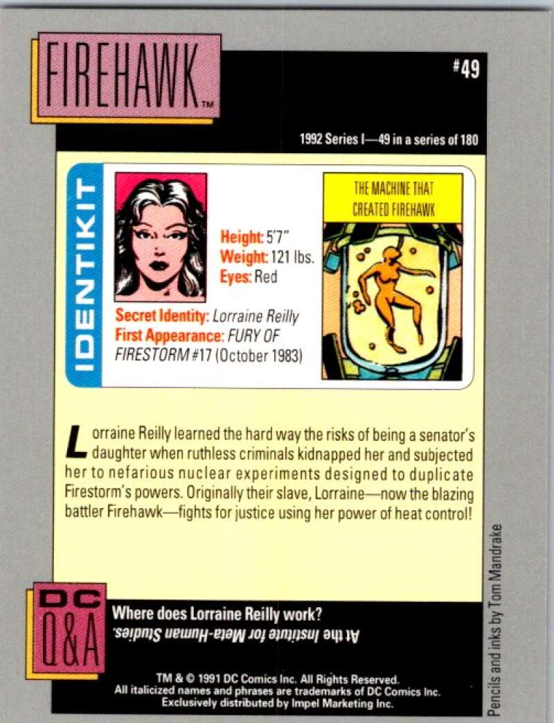 1991 Impel DC Comics #49 Firehawk  V36556